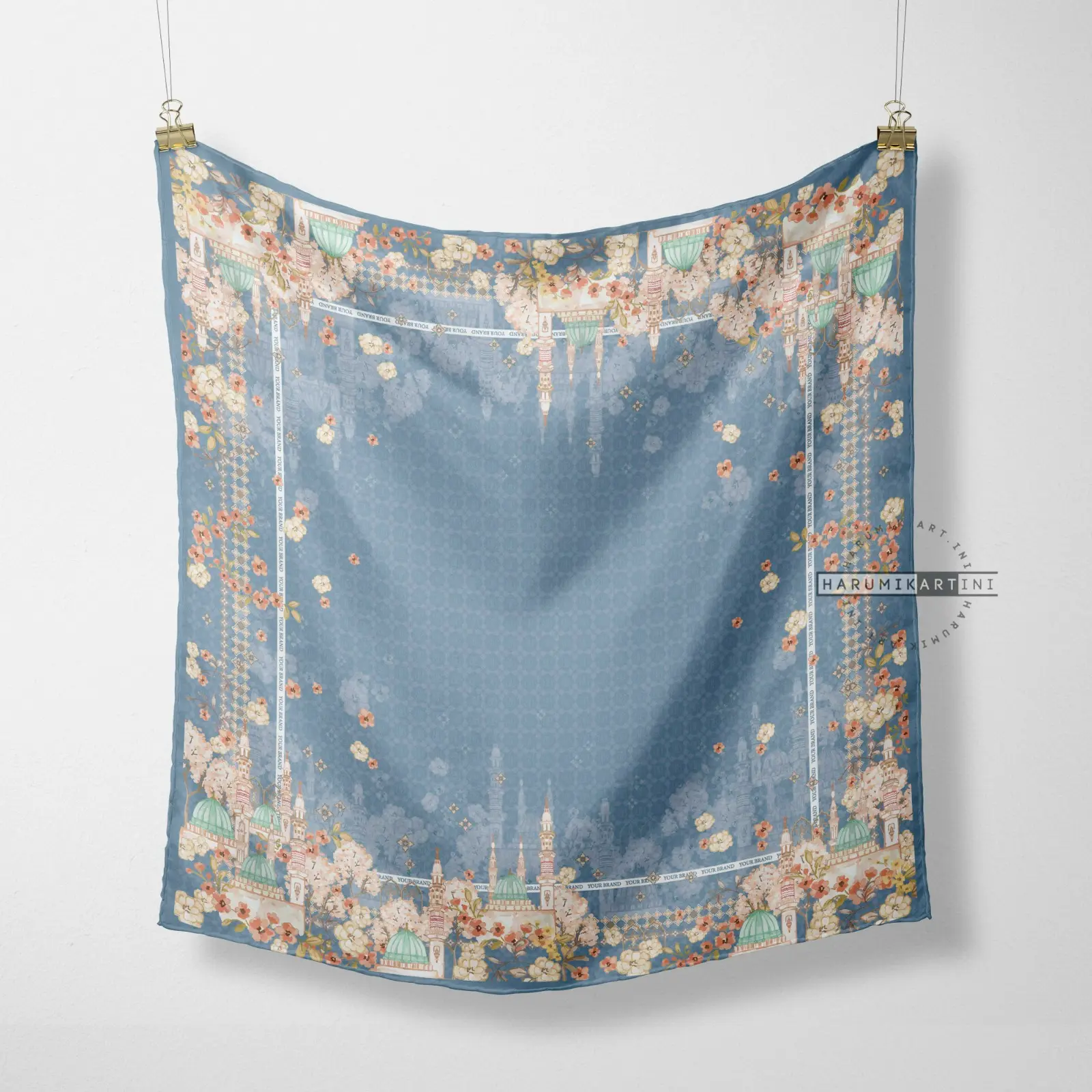 Ilustrasi desain hijab motif floral untuk brand lokal