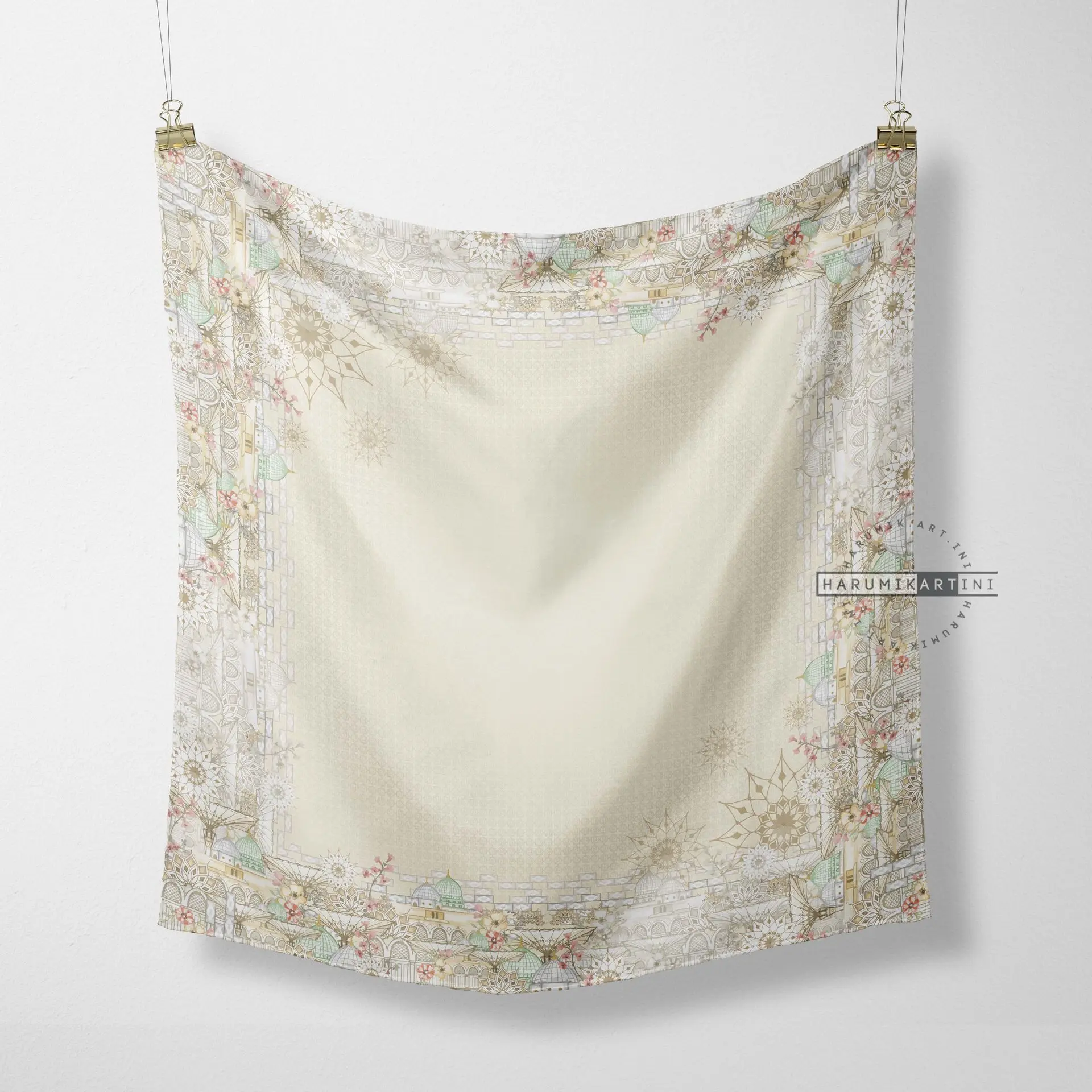 Ilustrasi desain hijab motif floral untuk brand lokal