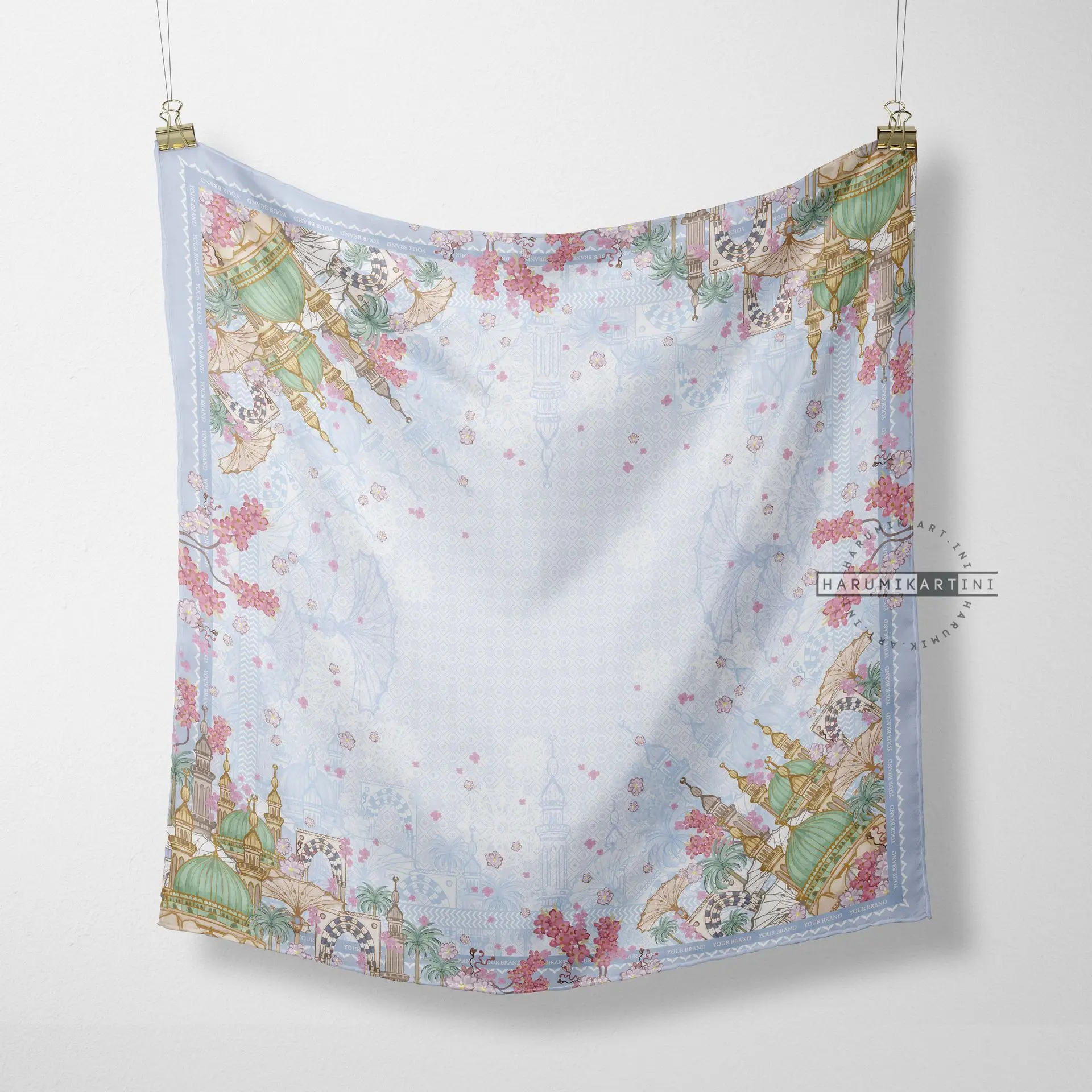 Ilustrasi desain hijab motif floral untuk brand lokal