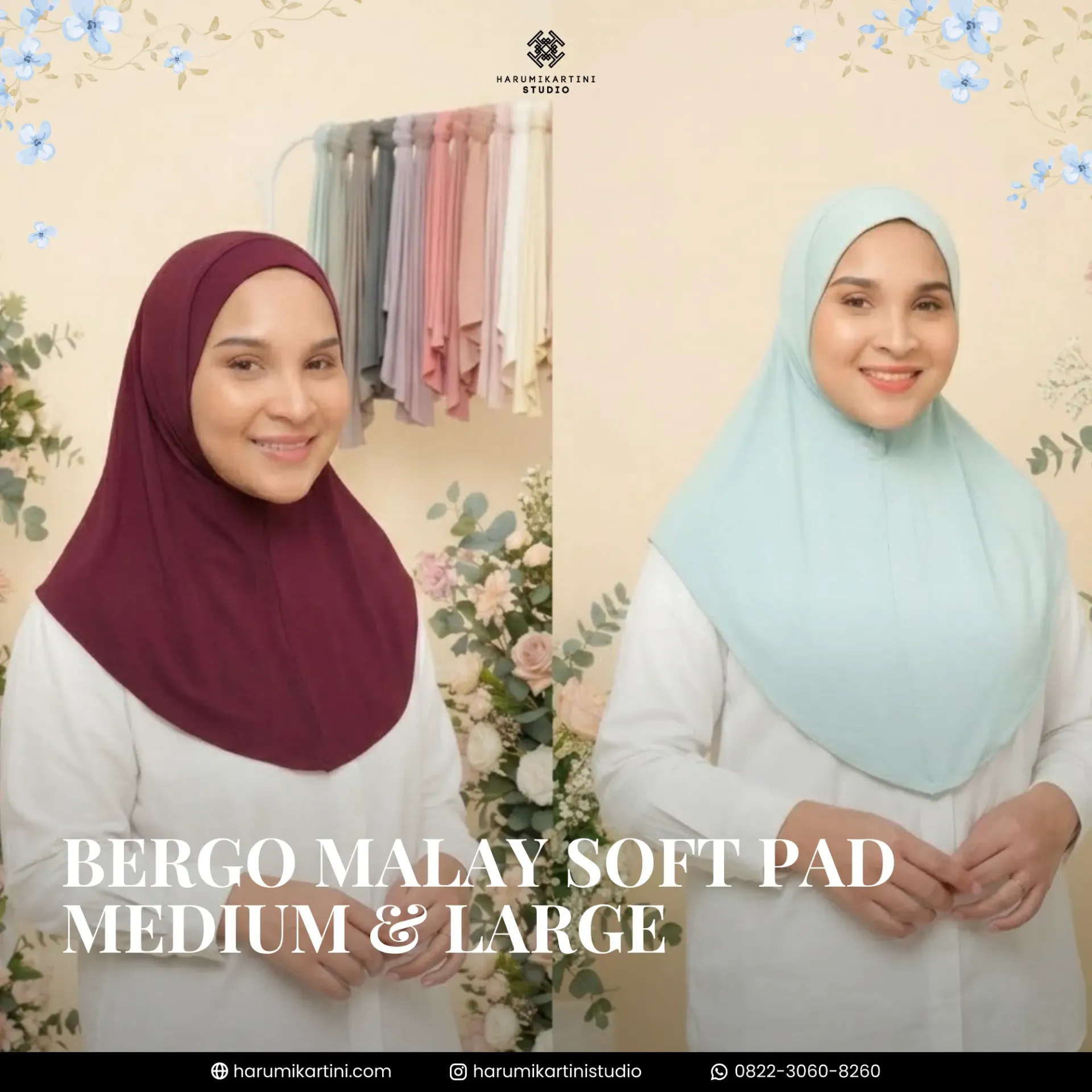 [HKS-BGO-MYM-AGR] Bergo Malay Soft Pad Size M & L (medium, ash grey)